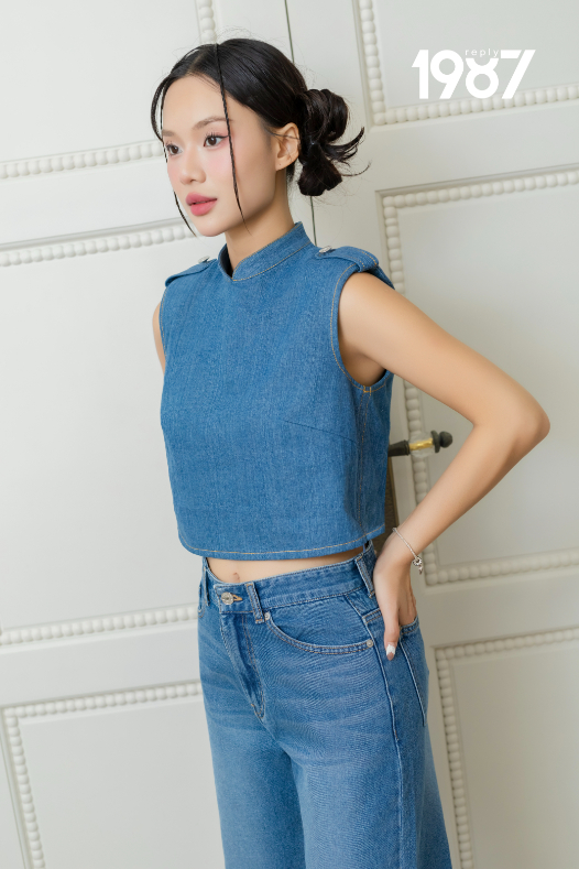 Áo dài Croptop đệm vai